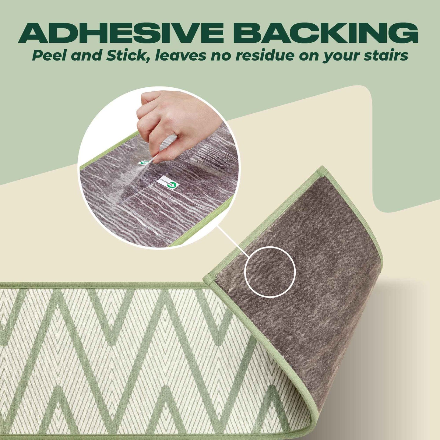 MBIGM 8" X 30" (15 in Pack) Non-Slip Carpet Stair Treads Non-Skid Safety Rug Slip Resistant Indoor Runner for Kids Elders & Pets with Reusable Adhesive - Ripple Green