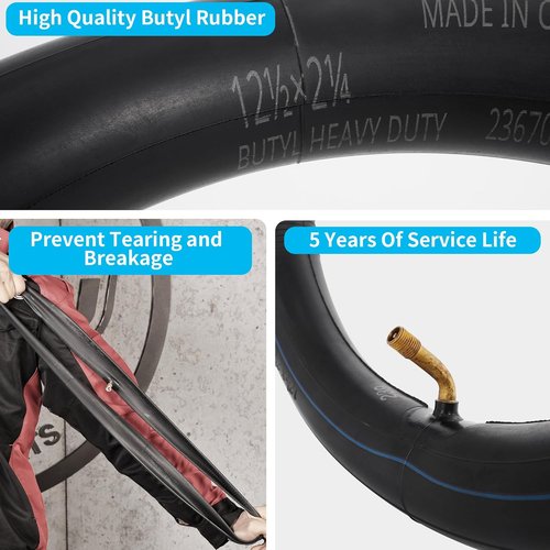 Heavy Duty 12" Bike Tubes - 12.5 x 2.25 Inner Tube with Angled Valve Stem | Pack of 2