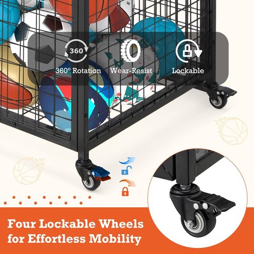 AECOJOY Ball Cart Storage - Rolling Basketball Bin with Wheels for Indoor & Outdoor Use | Sports Equipment Organizer