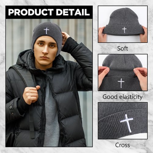 Coume Christian Cross Beanie Hats Homeless Donation Jesus Cuffed Skull Cap Warm Beanies for Men Women Church Winter Gifts(Classic Color,12pcs)
