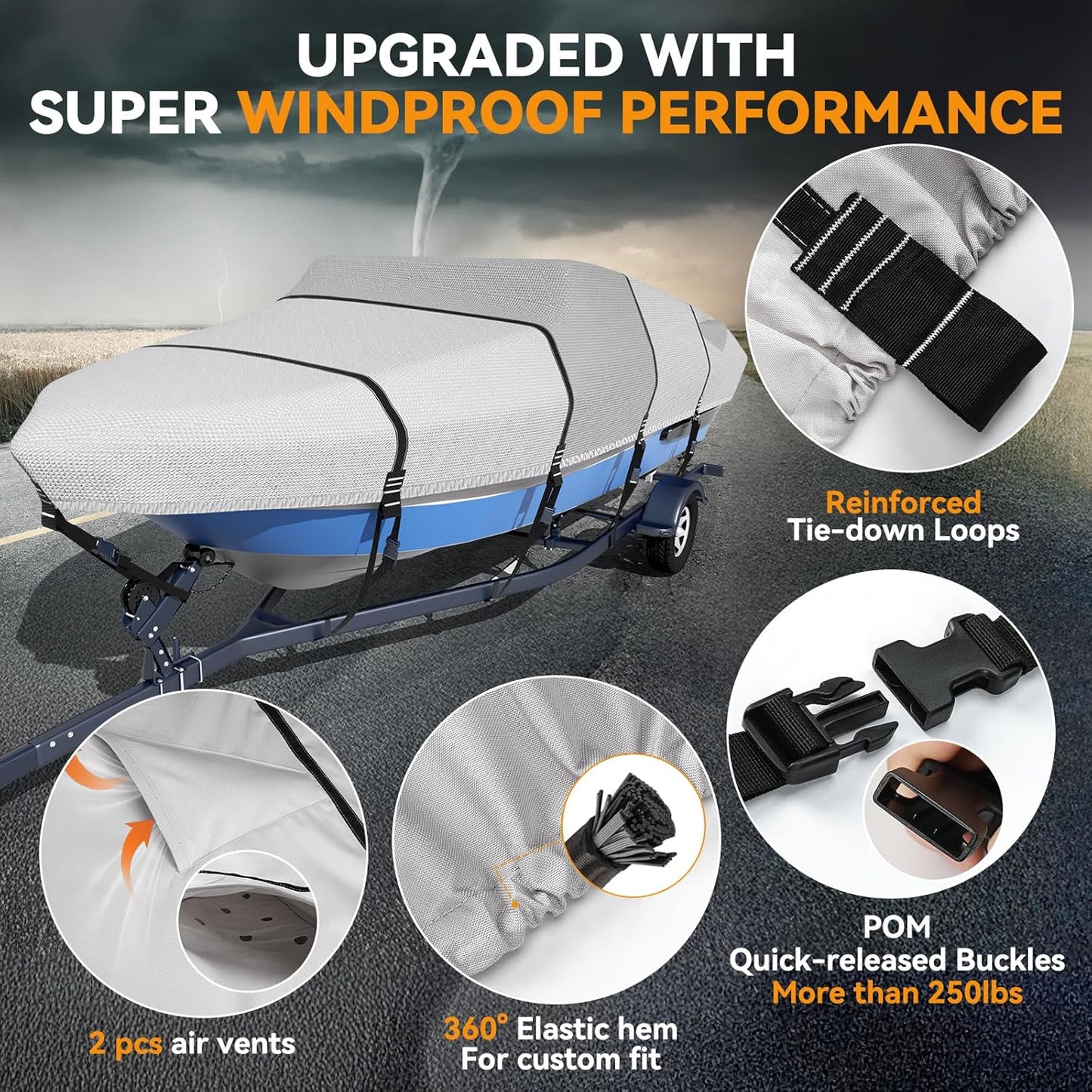 1600D + 1200D Boat Cover - Ultra Durable Waterproof Protection for 16-18.5ft Boats | Includes Storage Bag