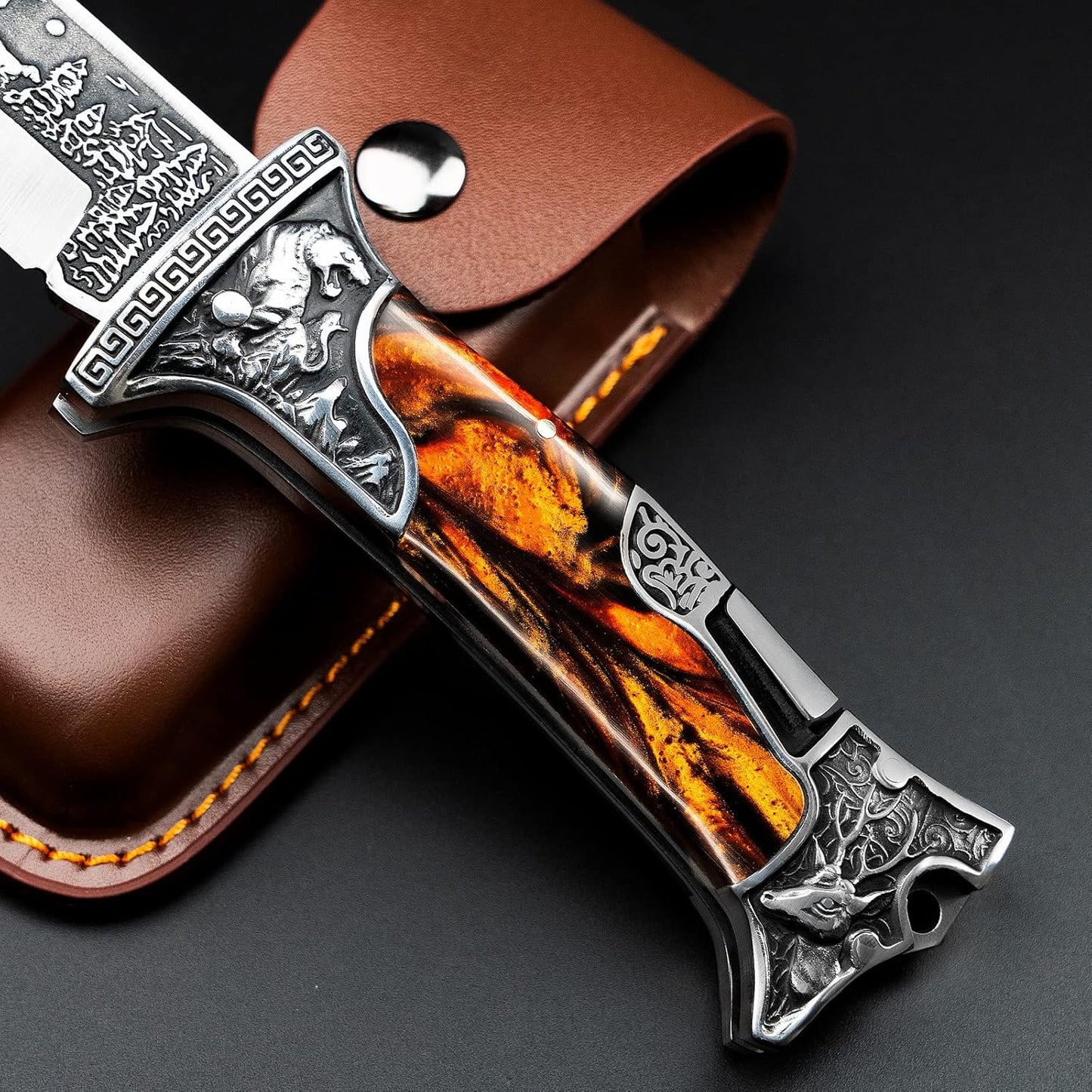 NedFoss TIGER ROAR Pocket Knife - Unique 3.5-Inch Engraved Folding Knife with Holster | Perfect Gift for Men