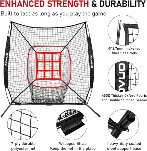 Baseball Training Net by [Brand Name] - 7x7 Ft Softball Pitching Net with Strike Zone & Ball Caddy