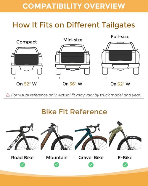 Marscamd Tailgate Bike Pad - Heavy-Duty Protection for Mid-Size Trucks | Fits 51"-55" Tailgates, Holds 5 Bikes, Black