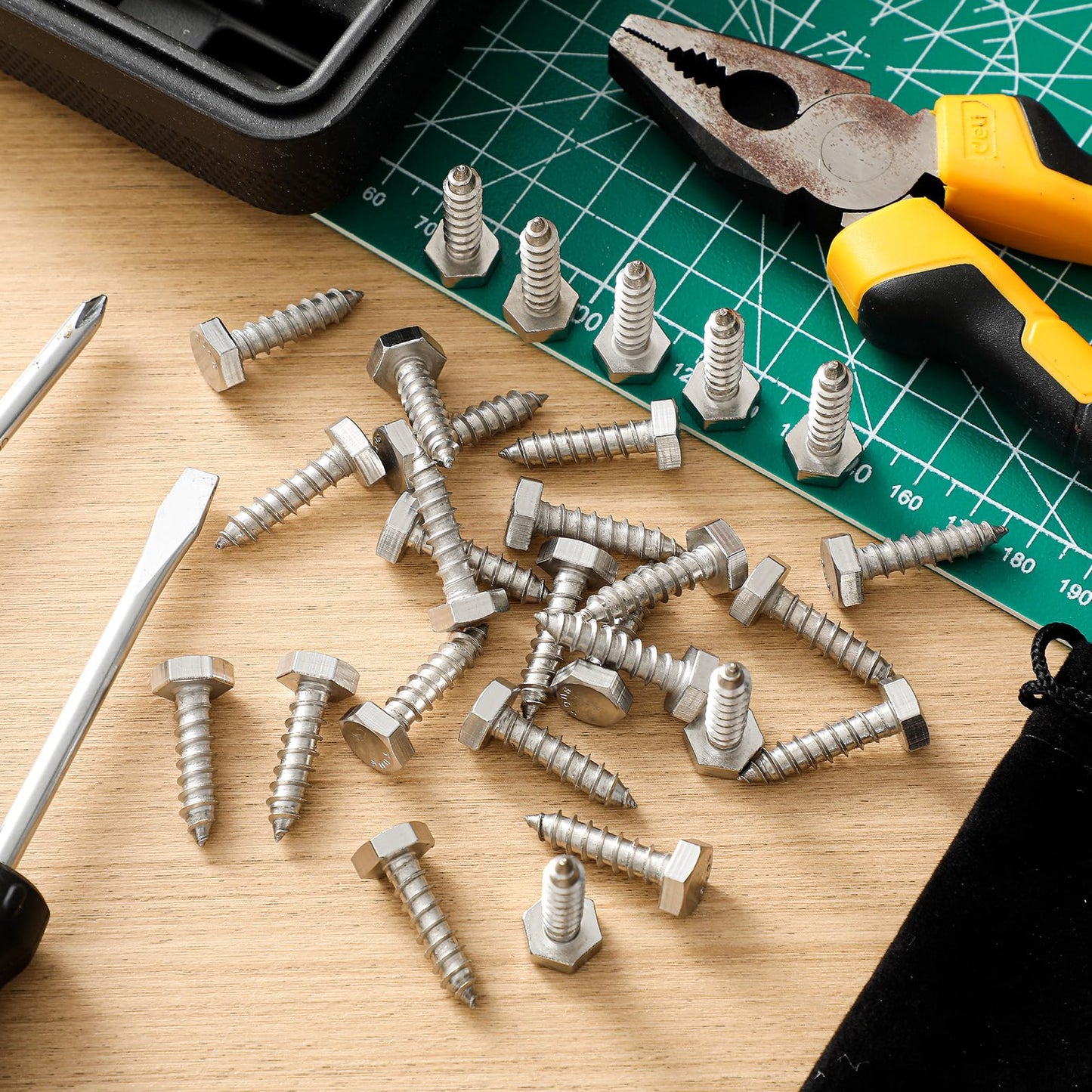 Zonon 50 Pcs 1/4" x 1" Hex Head Lag Screws 304 Stainless Steel Lag Bolts Heavy Duty Hexagon Head Wood Screws