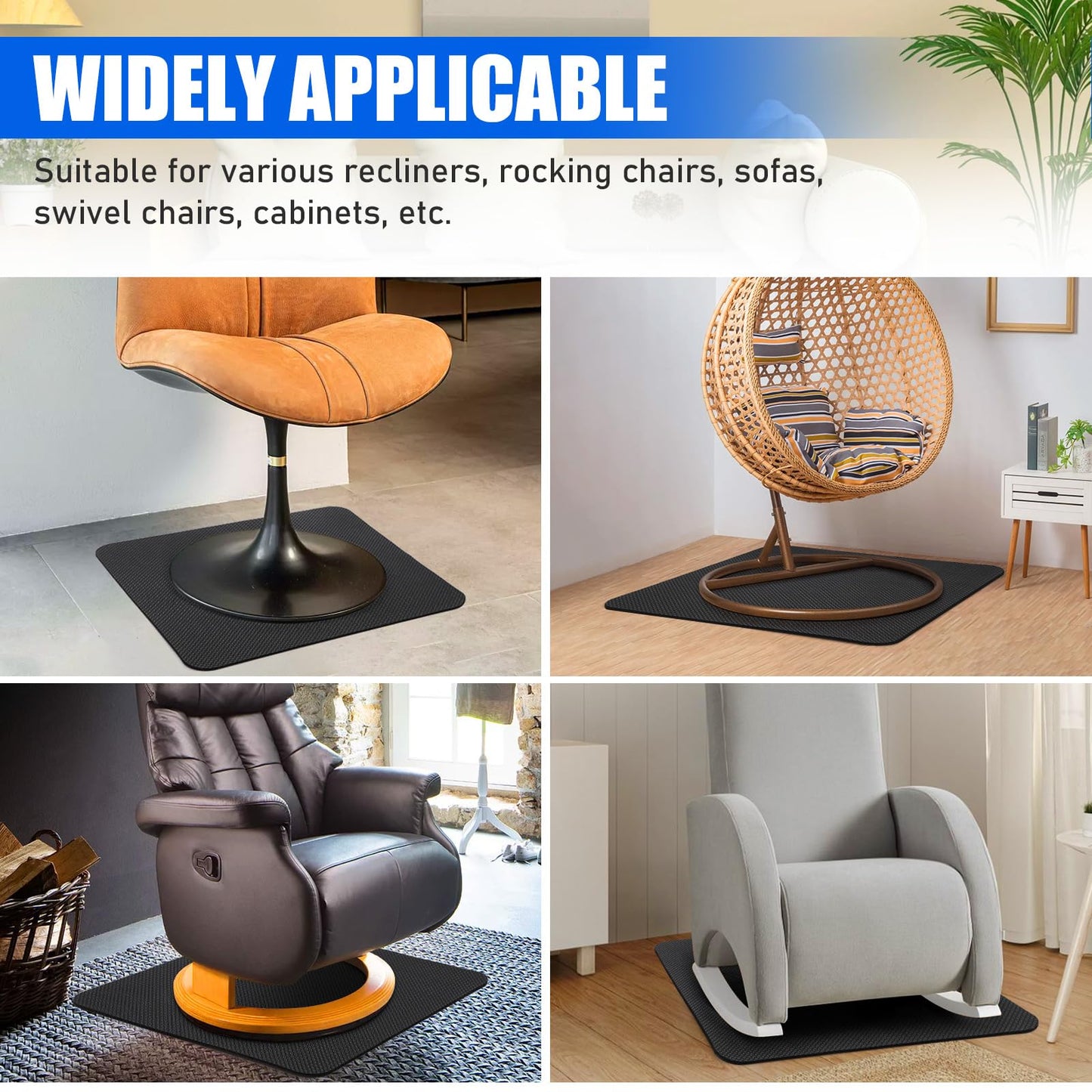 GSDOTZAP Recliner Pads for Hardwood Floors, 30" x 30" Square Non Slip Recliner Floor Protectors to Prevent from Sliding, Anti Slip Furniture Mat Gripper for Under Recliner Sofa Couches Chairs Carpet