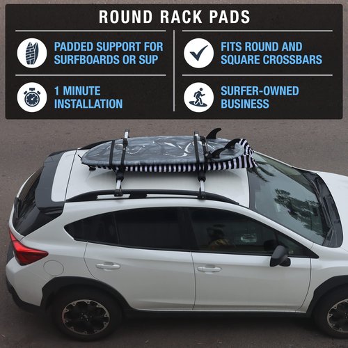 Ho Stevie! Surfboard/SUP Round Roof Rack Pads (Set of 2 Pads, 28" or 17") for Cars with Crossbars (28")