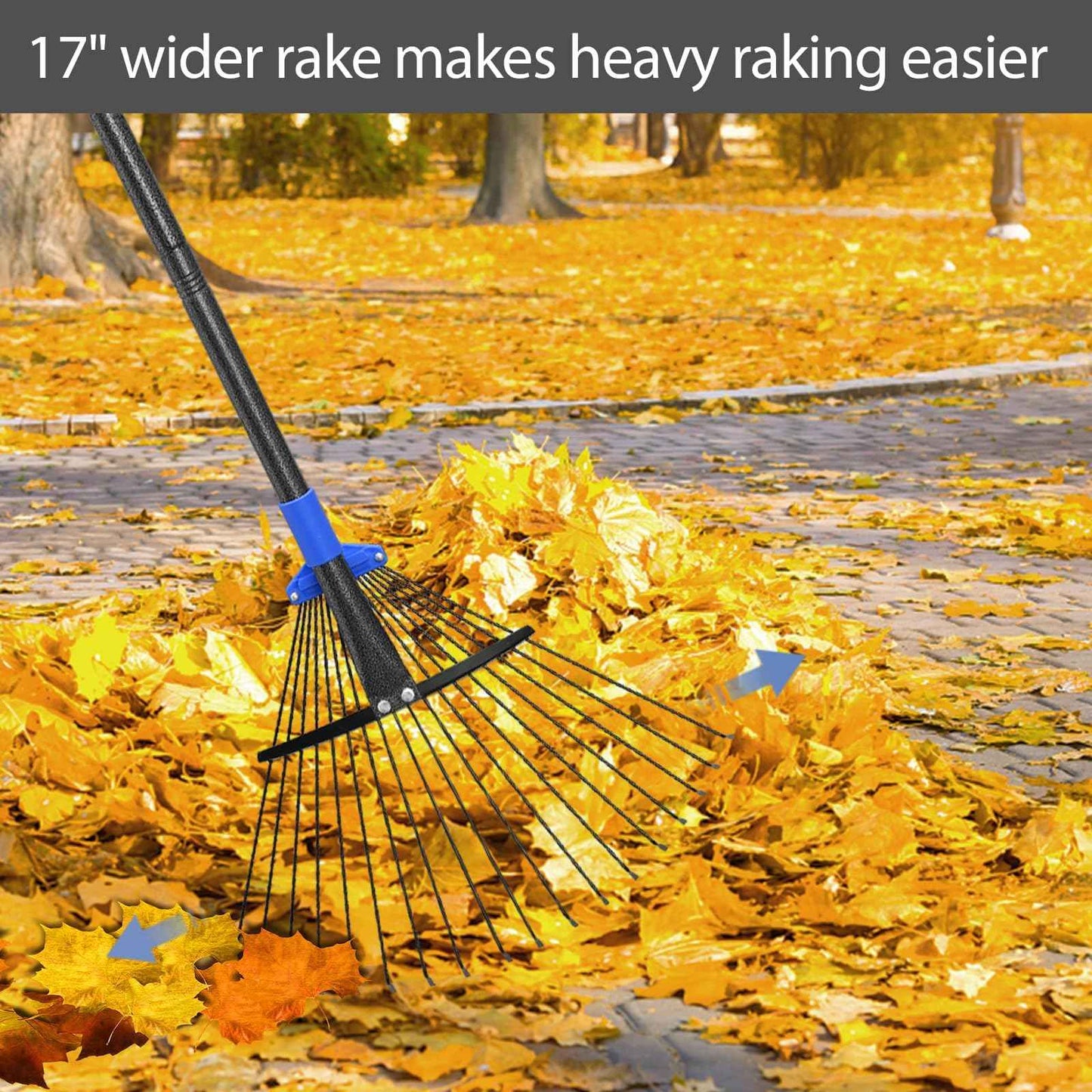 Metal Rake for Leaves Heavy Duty, Adjustable Garden Leaf Rake with Expandable Head 8-17", Shrub Pine Needle Kids Hand Yard Rake Garden Tool