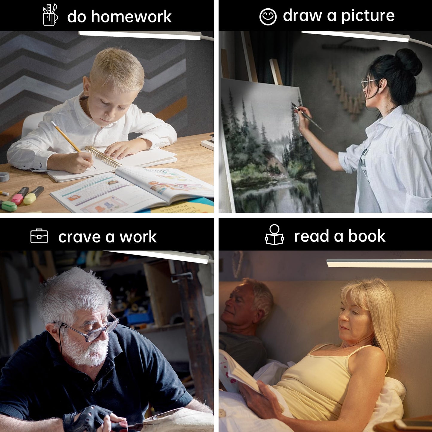 fuaoddda LED Desk Lamp with Clamp, Eye-Protection Clip on Desk Lamp, 5 Modes 10 Brightness Adjustment, 360°Flexible Gooseneck Lamp for Home Office, Lamps with USB Adapter，White