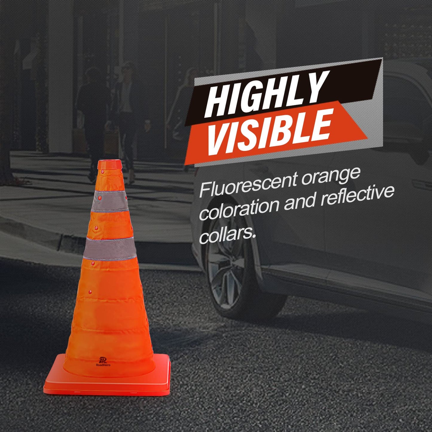 RoadHero Traffic Cones - 18 Inch Collapsible Orange Cones with Reflective Collar | 8 Pack for Road Safety & Sports