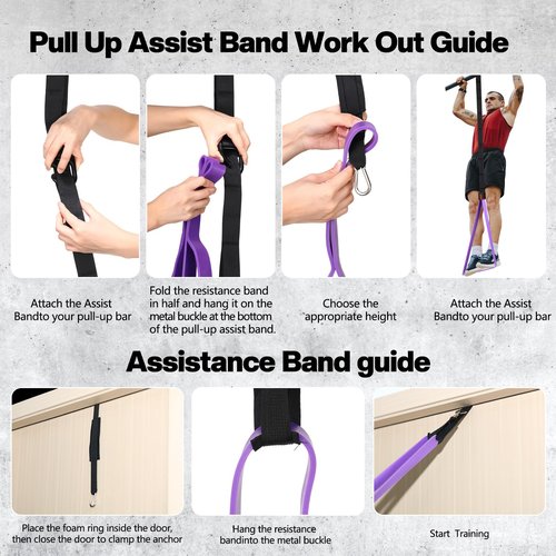 Soulchen Resistance Bands Pull up Assistance Band Set 530 Lbs 4 Pcs Exercise Bands with Assist Belt Nylon Strap and Door Anchor for Working Out Body Stretching Training Home Fitness Muscle Training