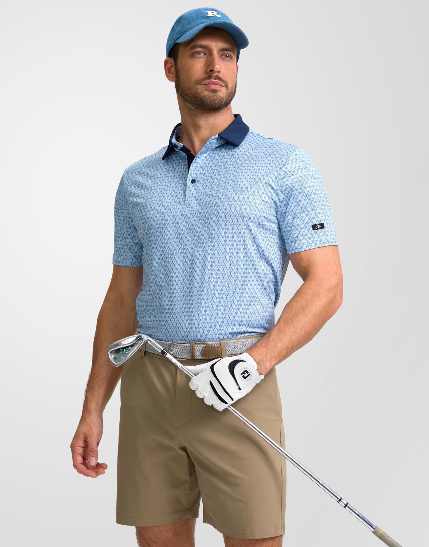 Obla Mens Golf Polo Shirts Short Sleeve Dry Fit Performance Moisture Wicking Casual Print Collared Golf Shirts for Men(Blue Flower_M)
