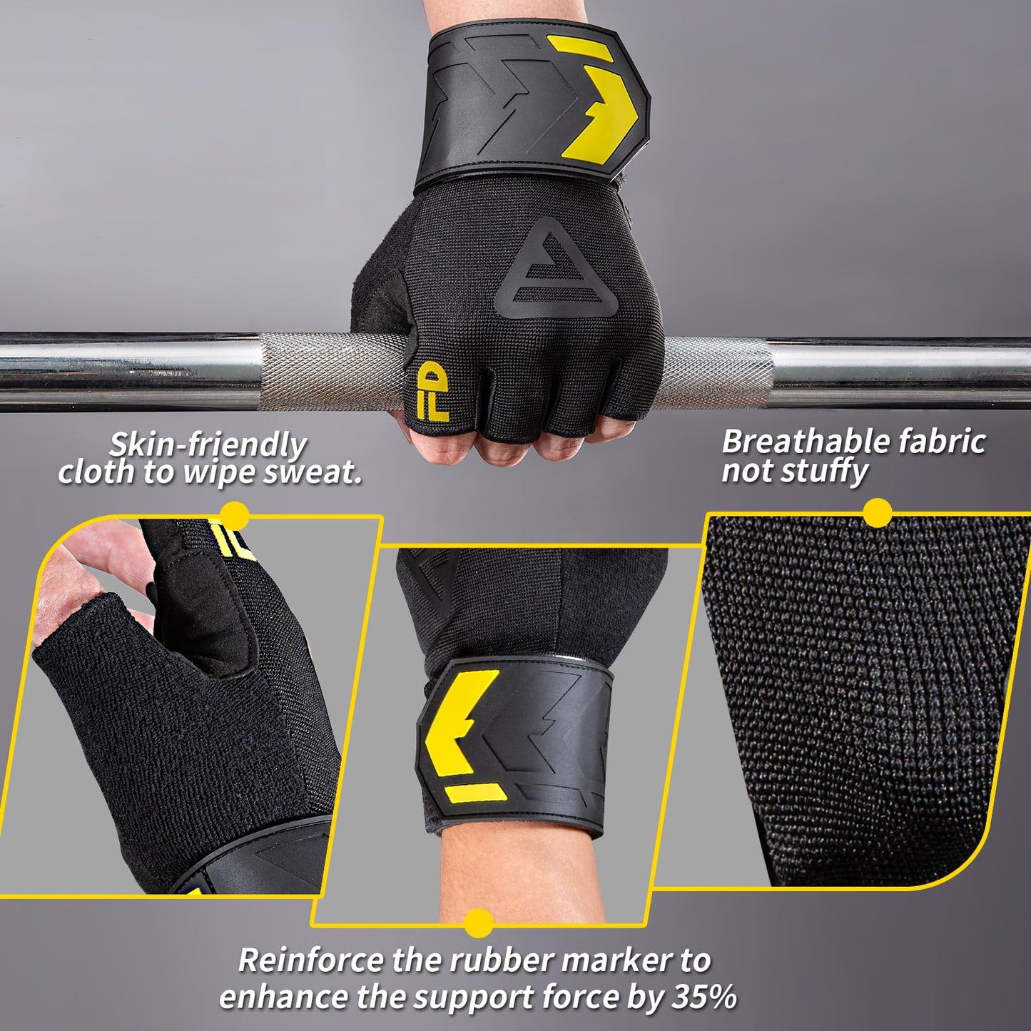 IRONGRIT Weight Lifting Gloves for Men and Women, with Cushion Pads and Silicone Grip, Gym Workout Gloves with Wrist Support for Bench Press, Weightlifting, Training, Pull-ups (Medium)