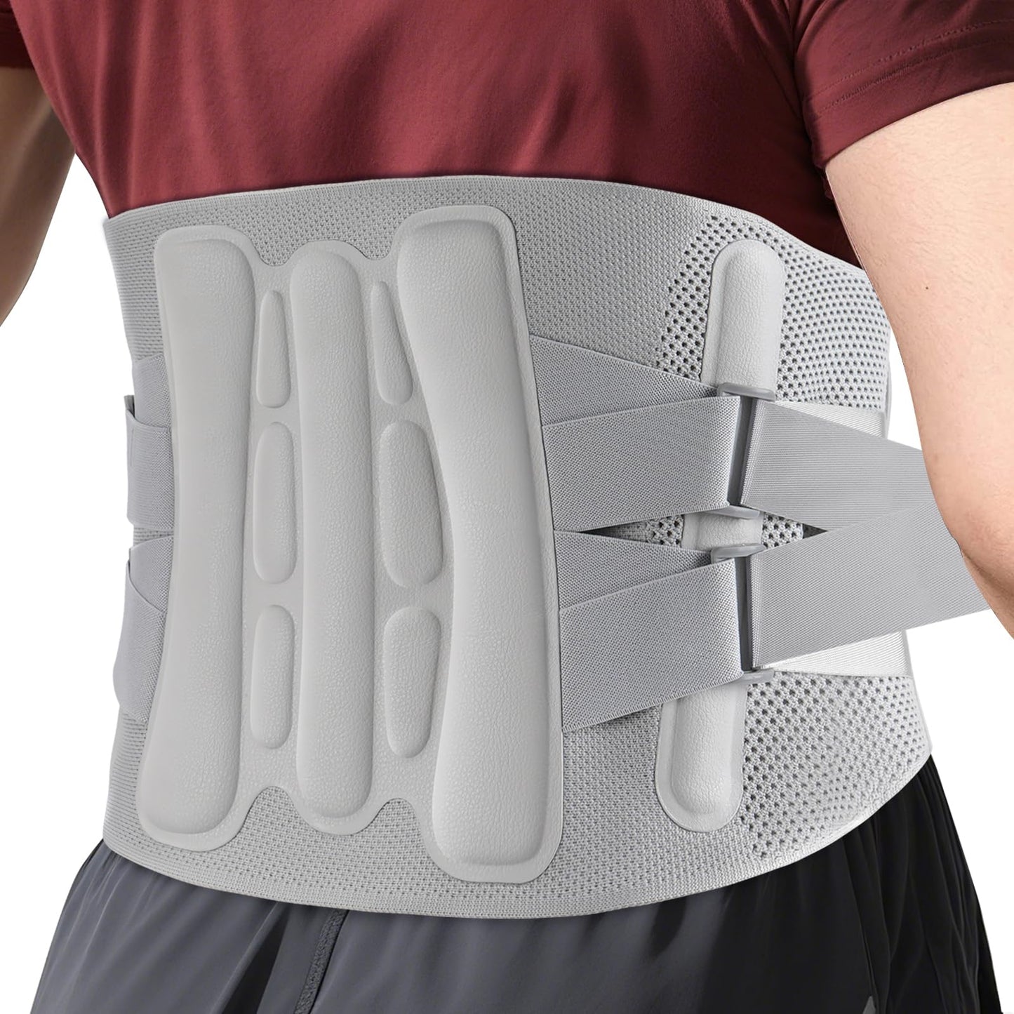 AUTOSAGE Plus Size Adjustable Back Brace-Size XXL(Belly 53.1-61.0 in), Featuring an Adjustable Triangle Support Pad,4 Steel Stays,and 1 Spring,Breathable Design,Ideal for Office and Housework.