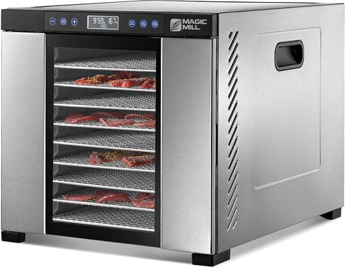 Magic Mill Food Dehydrator Machine - 11 Stainless Steel Trays | Adjustable Timer & Temperature Control for Jerky, Herbs, Fruits & Vegetables