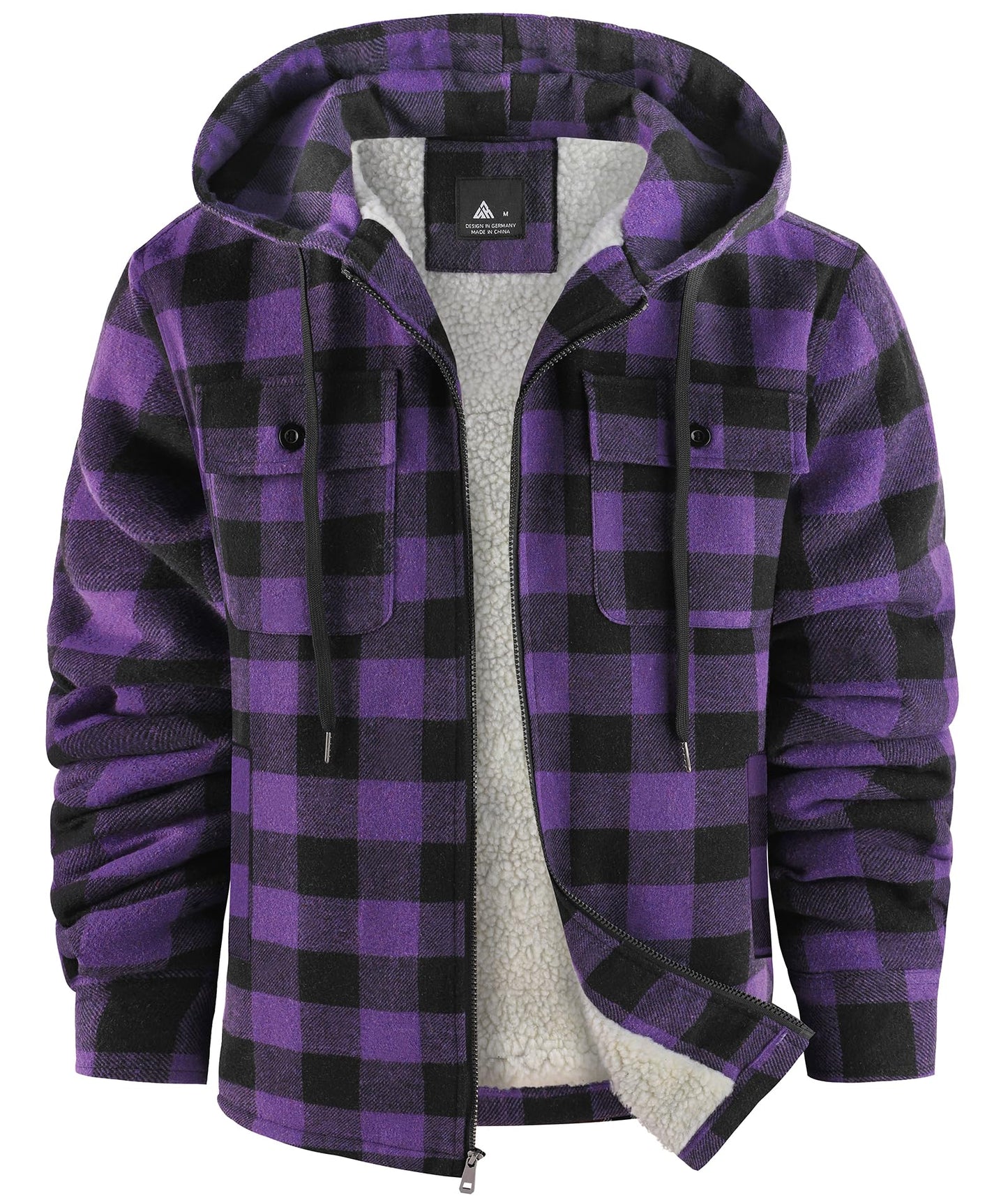 SCODI Men's Flannel Shirt Jacket Fleece Sherpa Lined Plaid Jackets Coat Full Zip Up Hoodie Winter Outwear Purple XL