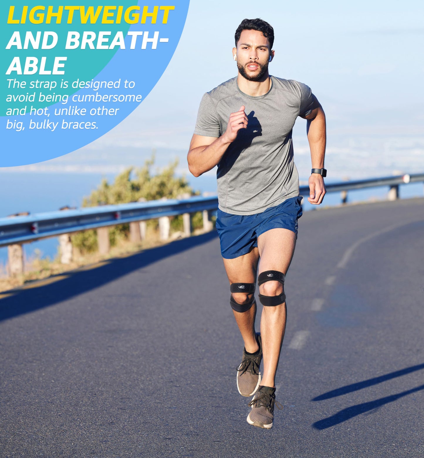 HiRui Dual Patella Knee Straps, Knee Brace Patella Stabilizer for Knee Pain Relief Running Tennis Jumping Arthritis Tendonitis, Joint and Muscles Protection - Adjustable (Black, 2 Pack)