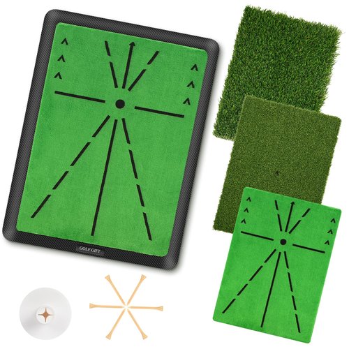 3 in 1 Golf Hitting Mat with Clear Swing Path Feedback, 13 * 17in Replaceable Golf Training Mat for Indoor/Outdoor, Golf Gifts for Men/Women Golfers