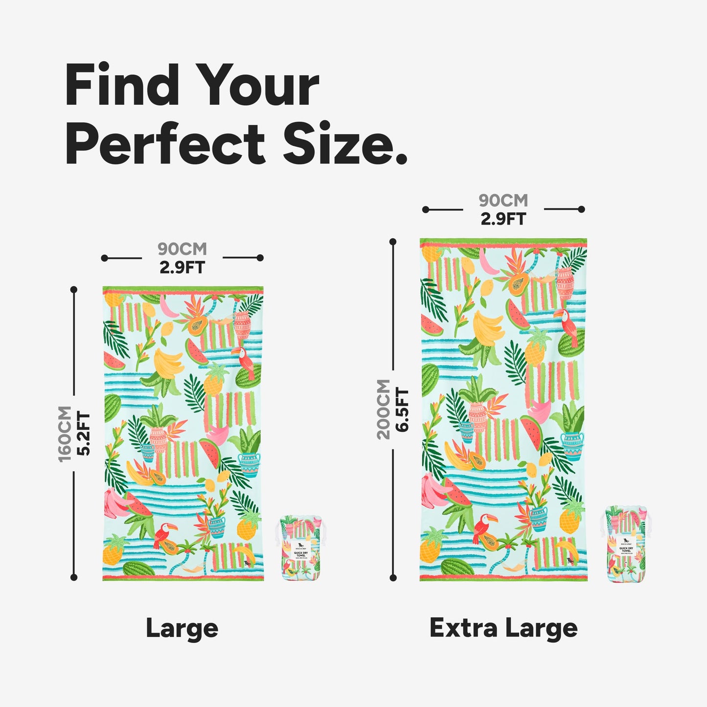 Dock & Bay Beach Towel - Quick Dry, Sand Free - Compact, Lightweight - 100% Recycled - Includes Bag - Tropicana Treat - Large (160x90cm, 63x35)