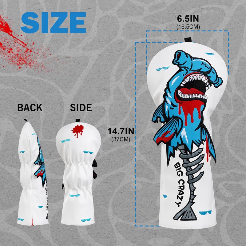 Big Crazy Golf Head Covers, Golf Club Covers Funny, Driver Headcovers, Golf Club Covers, Fairway Woods Head Covers, Hybrids Headcover, Putter Cover with Soft Lining for Golf Gift Hammerhead Sharks