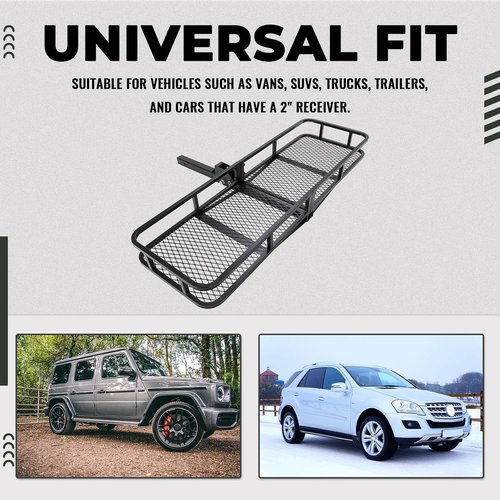 KUAFU Folding Hitch Mount Cargo Carrier - 60"x19.5"x5.5" Rear Luggage Basket for SUVs, Trucks & Vans | 550LBS Capacity