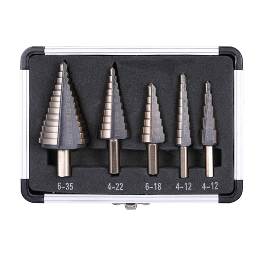 Witwocky Step Drill Bits, 5PCS (44 Sizes) Metric HSS Step Unibit Drill Bit Set with Aluminum Case, Double Cutting Blades, High-Speed Steel, Multiple Hole Stepped Up Bits for DIY Lovers