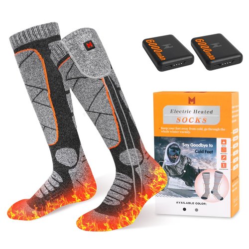 EIHBIEA Heated Socks, 5V 6000mAh Rechargeable Heated Socks for Men & Women, Electric Socks with 3 Heating Levels for Winter, Skiing, Hunting, Camping, Hiking, Cycling, Outdoor Work