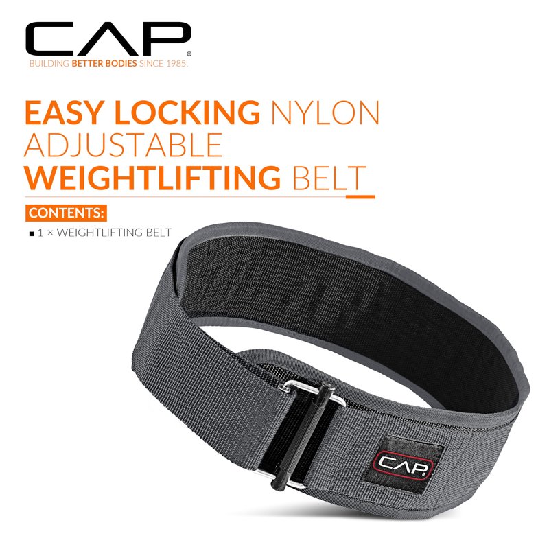 CAP Barbell Premium Nylon Weightlifting Belt – Heavy-Duty Support for Squats, Deadlifts, and Core Stability - Gray - Medium