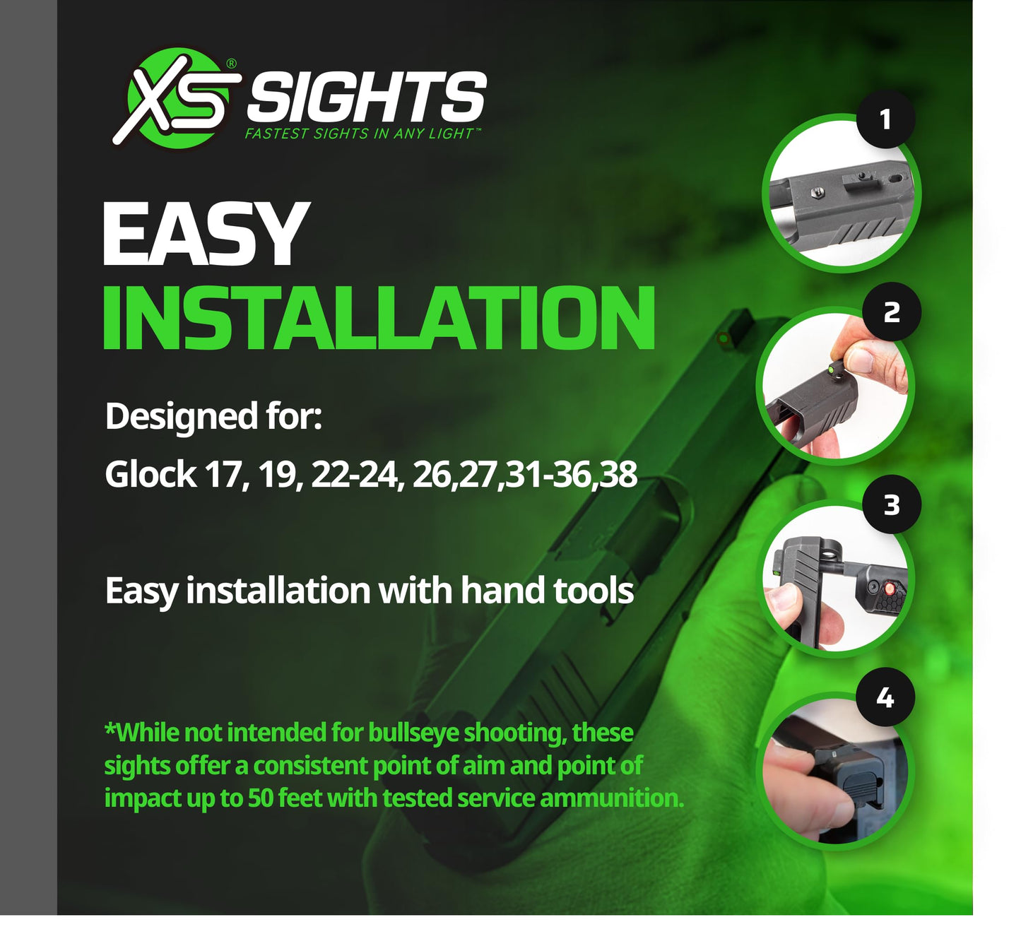 XS Sights DXW2 Big Dot Night Sight, Static Front and Tritium Rear, Low Light Visibility, DIY Sights, Fast Target Acquisition Day Or Night, Fits Select Glocks