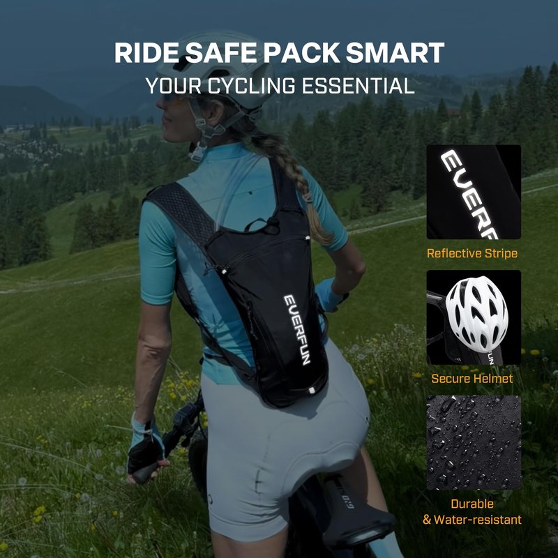 EVERFUN Hydration Backpack Running Vest Small Hiking Water Backpack with 1.5L Water Bladder, Lightweight Reflective Phone Holder Hydro Pack for Trail Running, Biking, Race, Marathons, Black