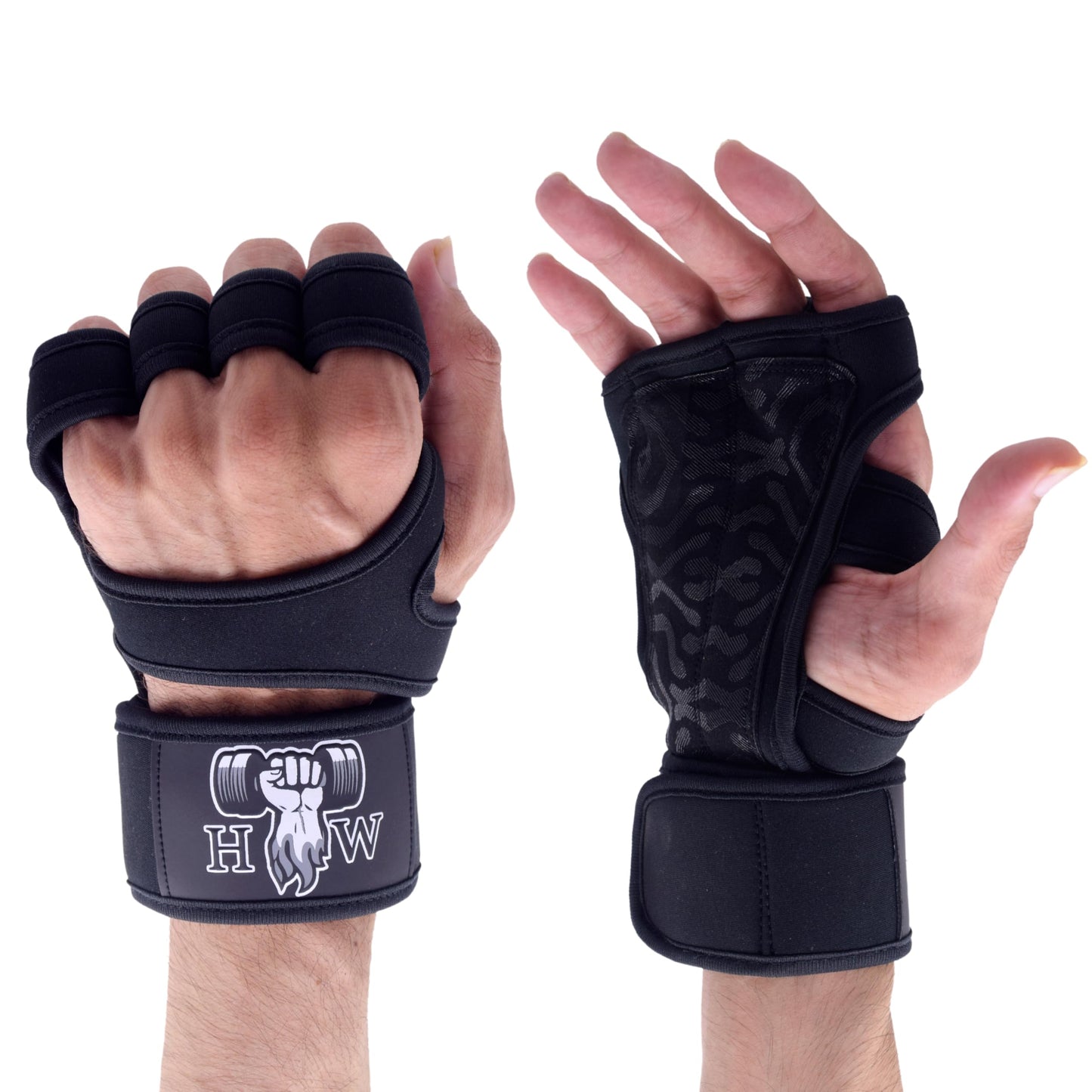 HW Weight Lifting Gloves – Built-in Wrist Wraps for Unbeatable Support in Gym, Crossfit & Strength Workouts (Men & Women) (Large)