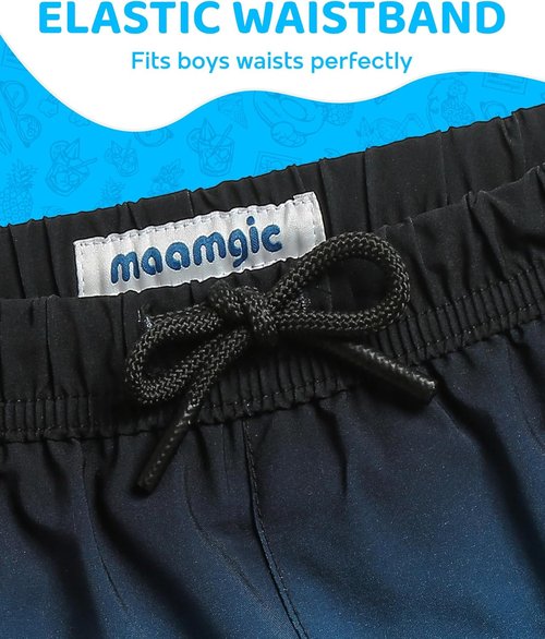 Maamgic Boys Swim Trunks - 4-Way Stretch Quick-Dry Bathing Suit with Compression Liner | Toddler Beach Shorts