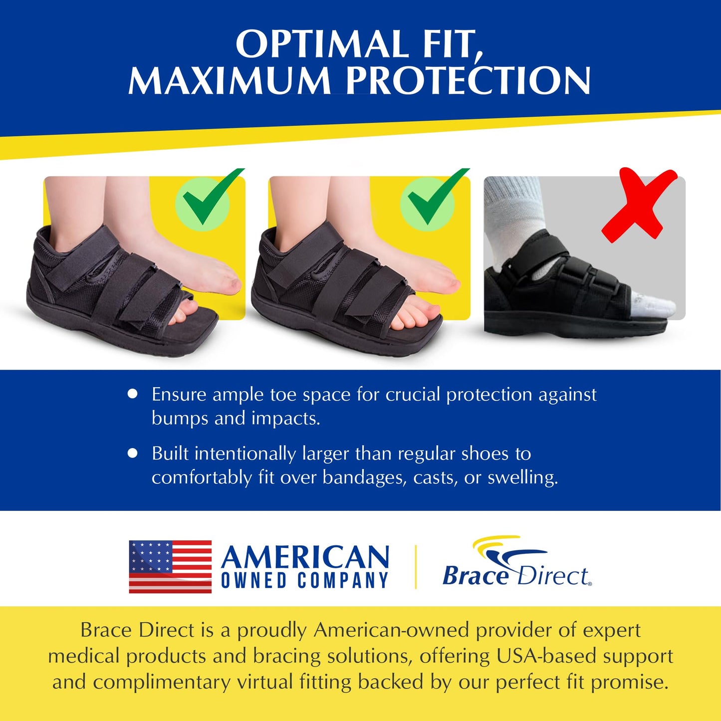 Brace Direct Pediatric Post-Op Shoe, Children’s Foot Injury Recovery, Support for Broken Toes, Fractures, Sprains, Protective Square Toe, Universal Left or Right Foot, Kids XS (US 11-1)