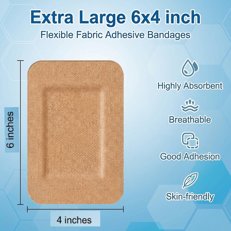 Geiserailie 24 Pcs Flexible Extra Large Adhesive Bandages 6" x 4" Big Sterile Fabric Breathable Adhesive Bandages Bulk with Non Stick Pad, Latex Free for Wound Care and First Aid Surgical