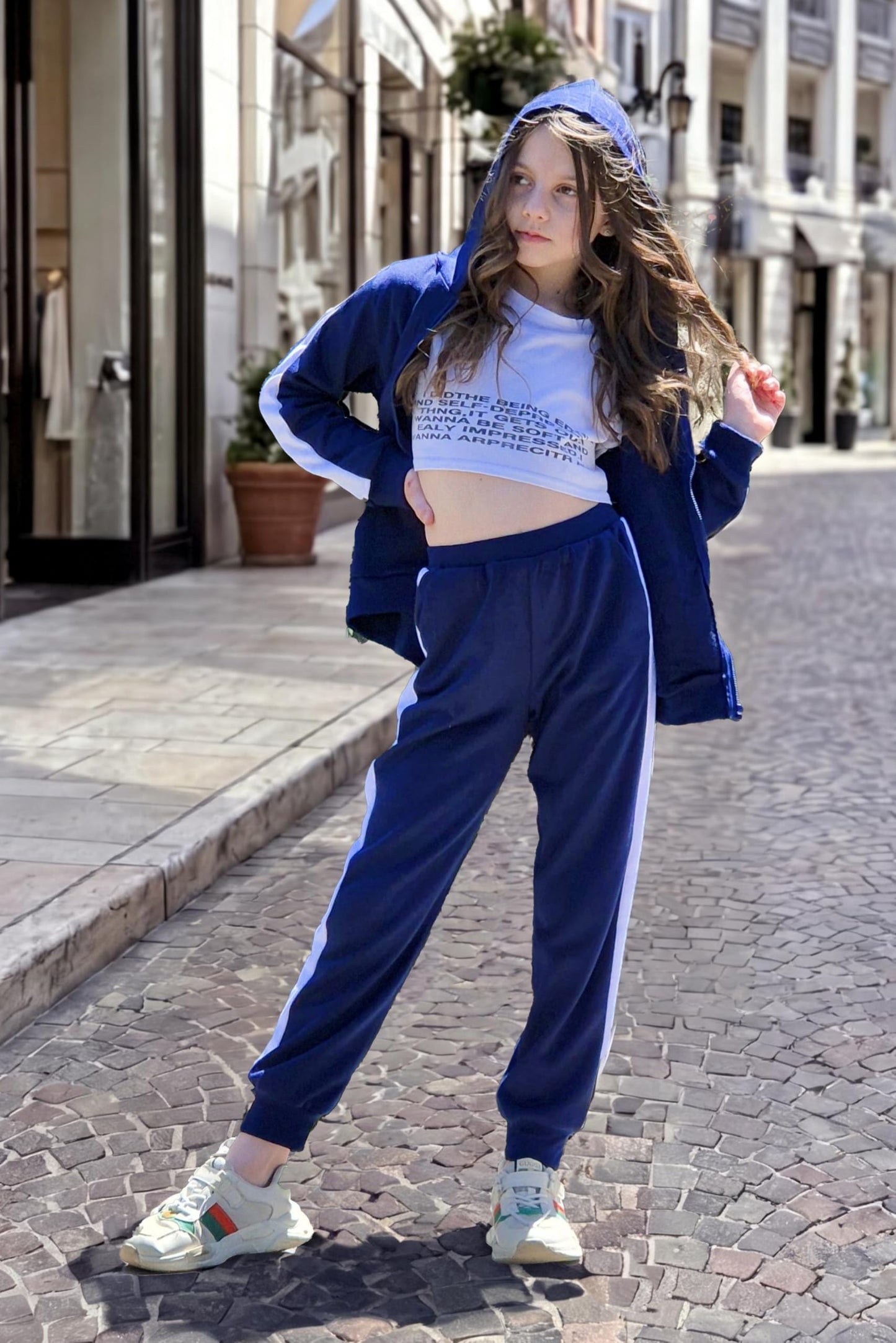 Zaclotre Girls 2 Piece Outfits Sweatsuit Zip Up Open Front Hoodie Sweatshirt and Sweatpant Sets Fall Outfits Navy 7-8 Years