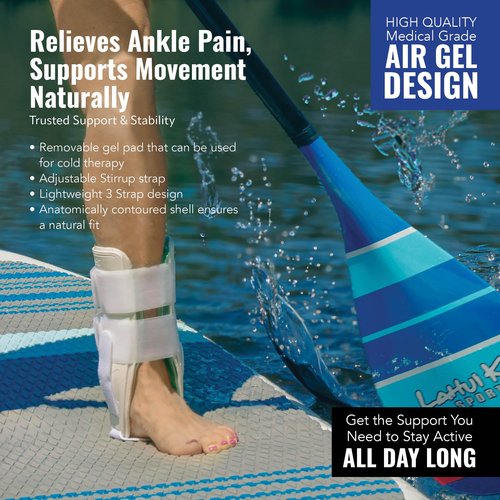 Braceapedia AnklePro Air Gel Stirrup Ankle Brace, Hard Core Side Stabilizer With Removable Cold Therapy Air Cushion & Gel Pad for Ankles, Ankle Brace for Women and Men, Ankle Support, Regular, White