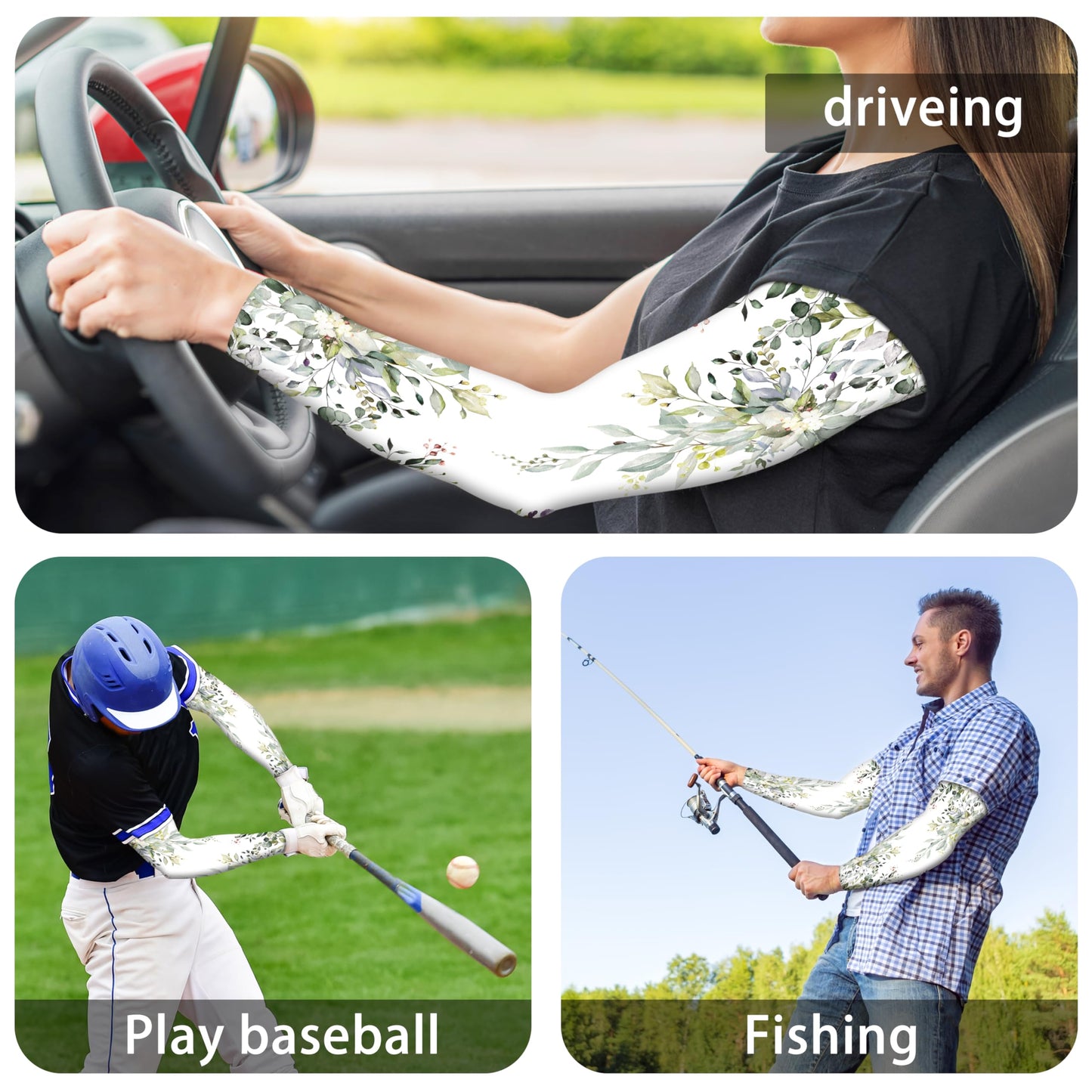 Buwuta Gardening Sleeves for Women Men Green Leaf Sleeves to Cover Arms Sleeves Anti-Scratch Farm Sun Protection Cooling Sleeves for Garden Sports, Large