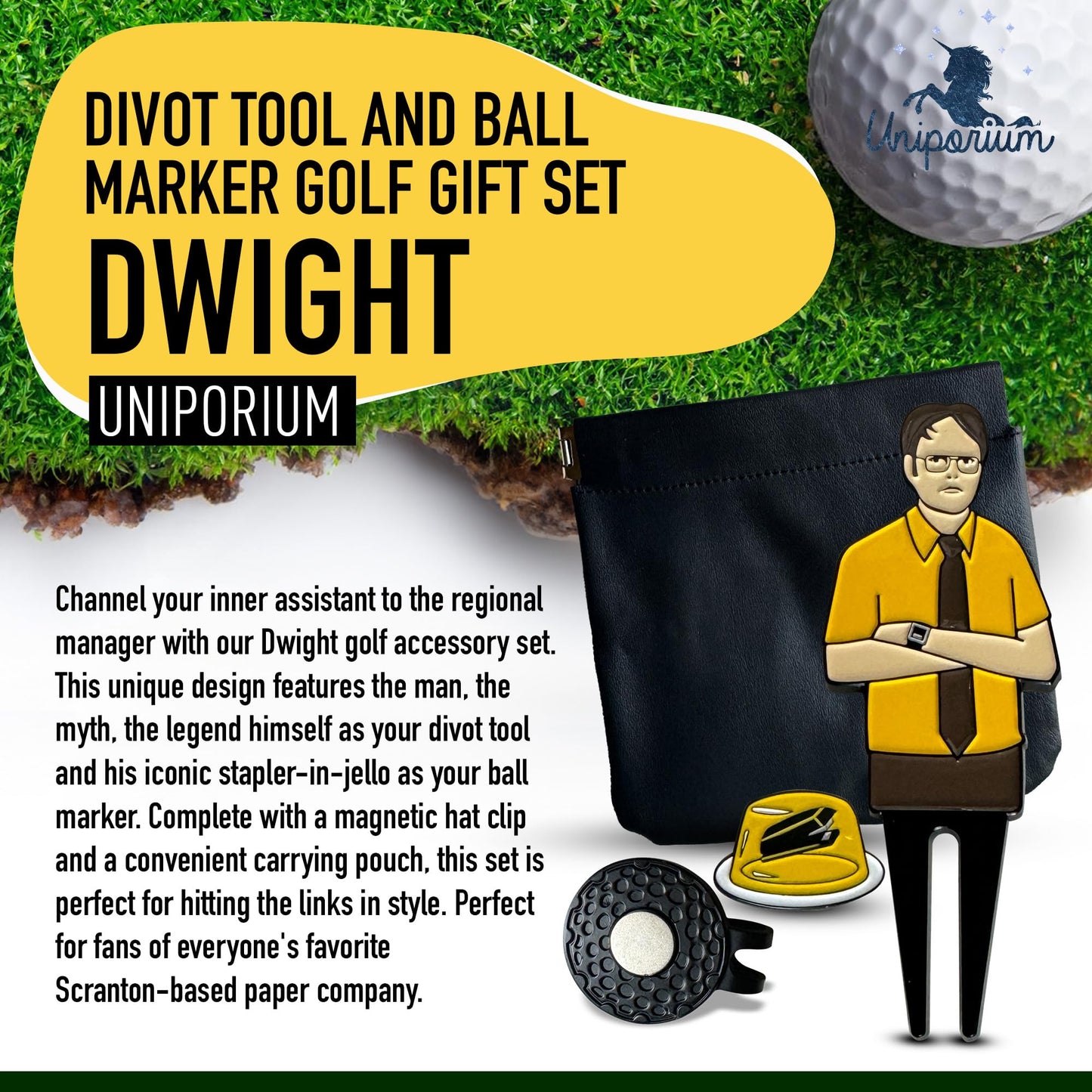 Uniporium Golf Divot Tool Gift Set – Magnetic Divot Tool, Ball Marker, Hat Clip, & Case Made in USA from Durable Rust-Free Material for Easy Ball Marking, Repairing Divots, and Perfect Golf Gifts