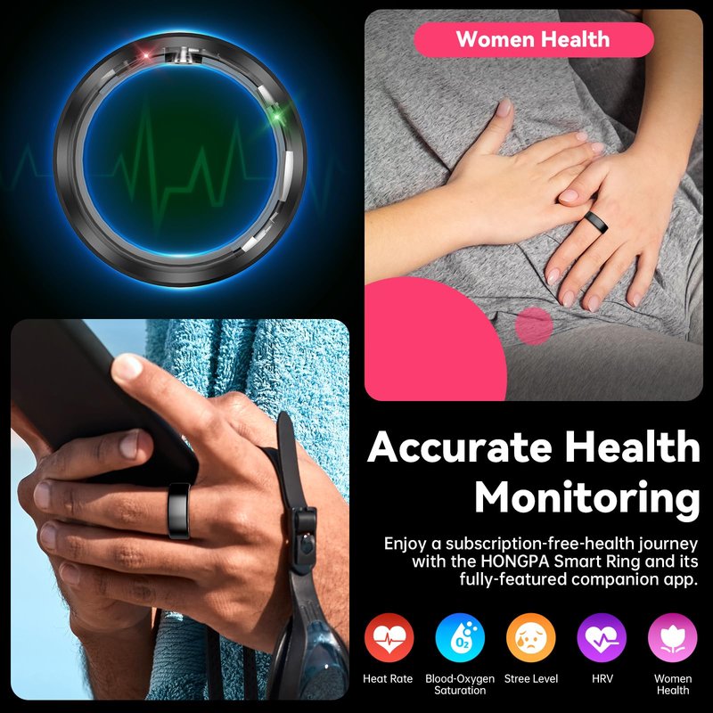 YD LIFE Smart Ring for Men Women - 2025 AI Fitness Tracker with Blood Oxygen/Sleep/Meditation/Heart Rate/Stress, Women's Health, Air Shutter, 5ATM Waterproof, Android & iOS Compatible