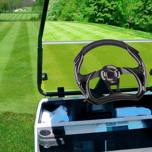 Golf Cart Steering Wheel for EZGO TXT/RXV, Club Car DS/Precedent/Tempo, Yamaha G29/Drive/Drive 2, and more Golf Cart Models, Racing Steering Wheel, Black (Required Adapter Not Included)