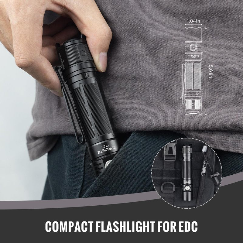 ThruNite TT20 Tactical Flashlight High 2010 Lumens, Super Bright USB-C Rechargeable LED Flashlight, 305M Long Throw Handheld EDC Flashlight with 6 Modes & Dual Switch for Hunting Camping Emergency