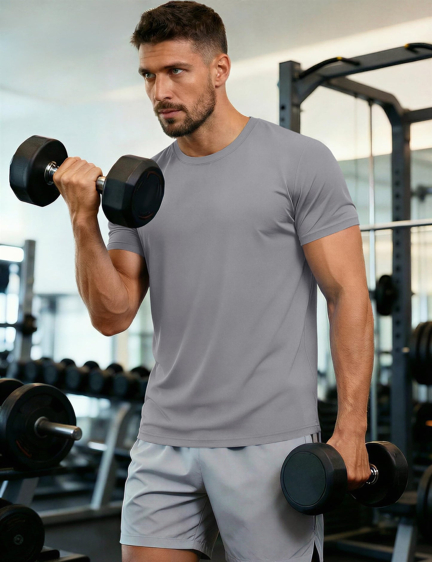 MAGCOMSEN UPF 50 Shirt Men Short Sleeve Moisture Wicking Athletic T-Shirts UV Protection Summer Shirts Light Grey