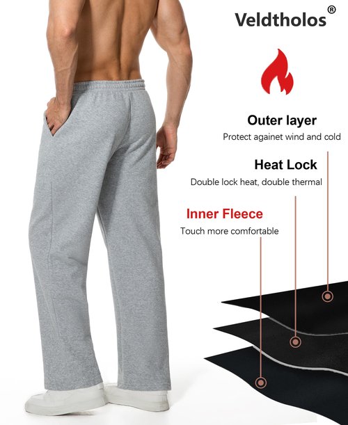 Veldtholos 3 Pack Men's Fleece Lined Sweatpants with Pocket Cotton Sweatpants Winter Warm Athletic Joggers Open Bottom for Men