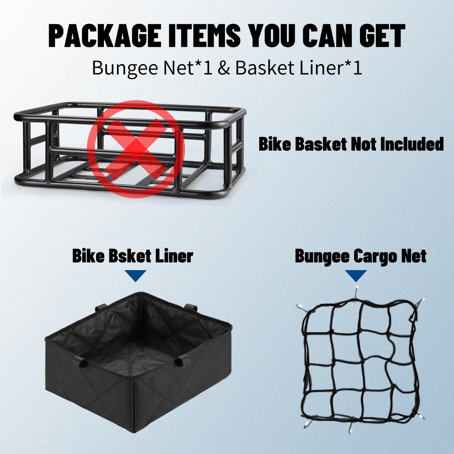 RAYMACE Bike Basket Liner & Cargo Net, Reusable Thickened Lining Bicycle Basket Accessory Fits Most Bikes and E-Bike Baskets
