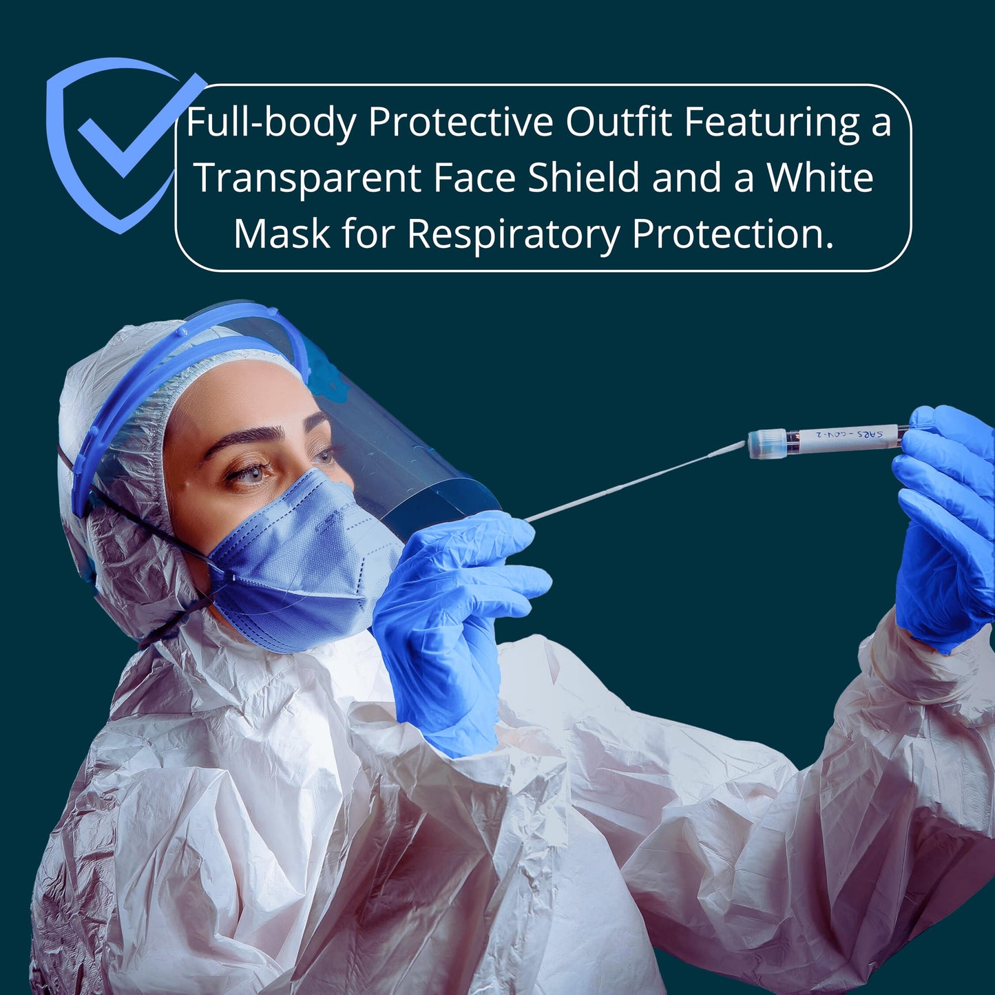 Hazmat Suit Disposable Full Body Hazmat Suit PPE Equipment with Protective Face Shield, Disposable Face Masks Pair of Blue Nitrile Gloves and Shoe Covers Coveralls for Men and Woman (Large)