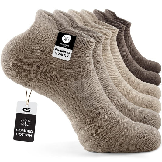 CS CELERSPORT 6 Pack Athletic Running Ankle Socks, Low Cut Cushioned Tab Sports Socks Men Women,Brown, Medium