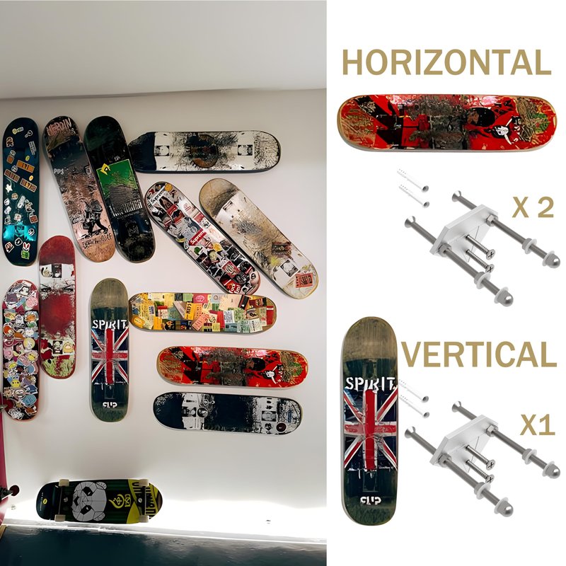 ATOOMTUZS Skateboard Wall Mount Display(6 Packs)-Aluminum Diamond Shape Skateboard Deck Wall Mount with Two Screw Holes for Horizontal and Vertical Hanging Skateboard Display Decor-(Sliver)