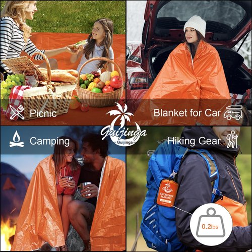 Guijinga 3-Pack Emergency Blanket, Extra-Thick Extra-Large Survival Blanket, Thermal Reflective Emergency Thermal Blanket for Outdoor Adventures, for Camping, Hiking, and Car Emergencies