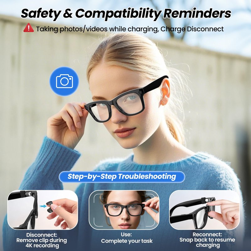 Hugener Clip-On Contact Charging Cable for Ray-Ban Meta Smart Glasses 5FT/1.5M, Power Supply from Glasses Case, Charger Compatible with Wayfarer Meta, Headliner Meta, Skyler Meta