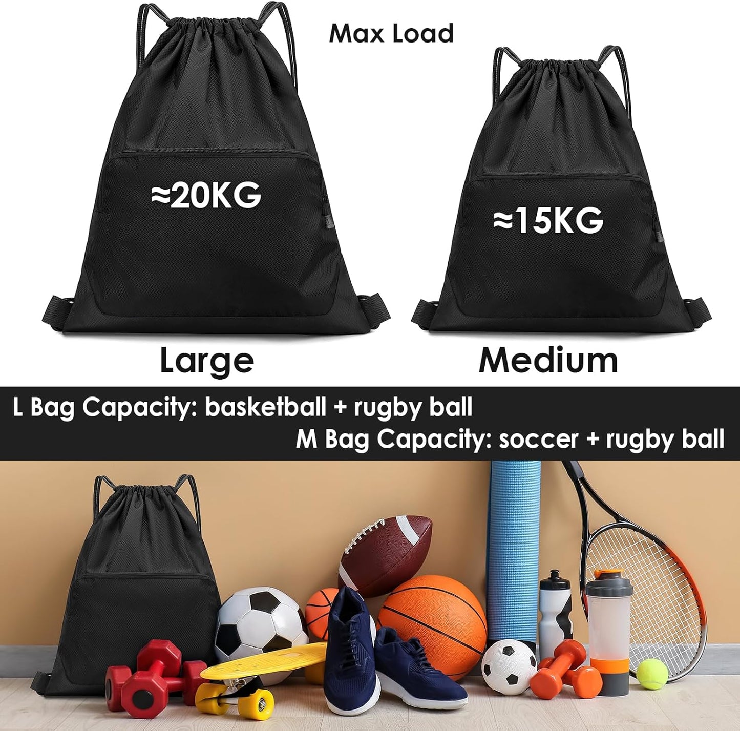 Skiennix Sports Gym Drawstring Backpack - Reusable Cinch Bag for Basketball & Soccer | Durable Design